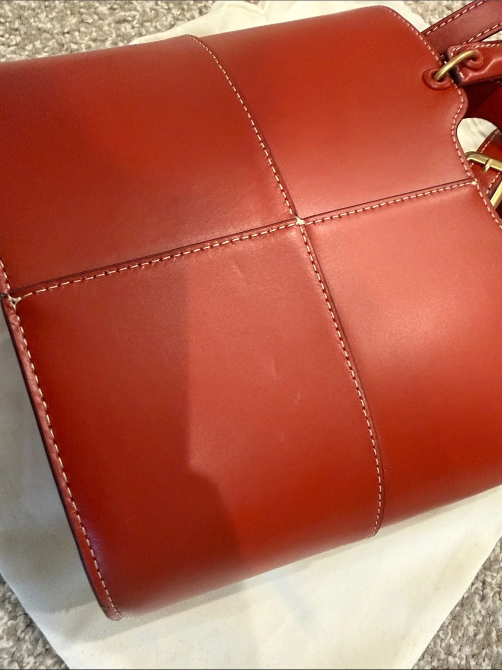 Staud Red Leather bucket bag with Top Handles